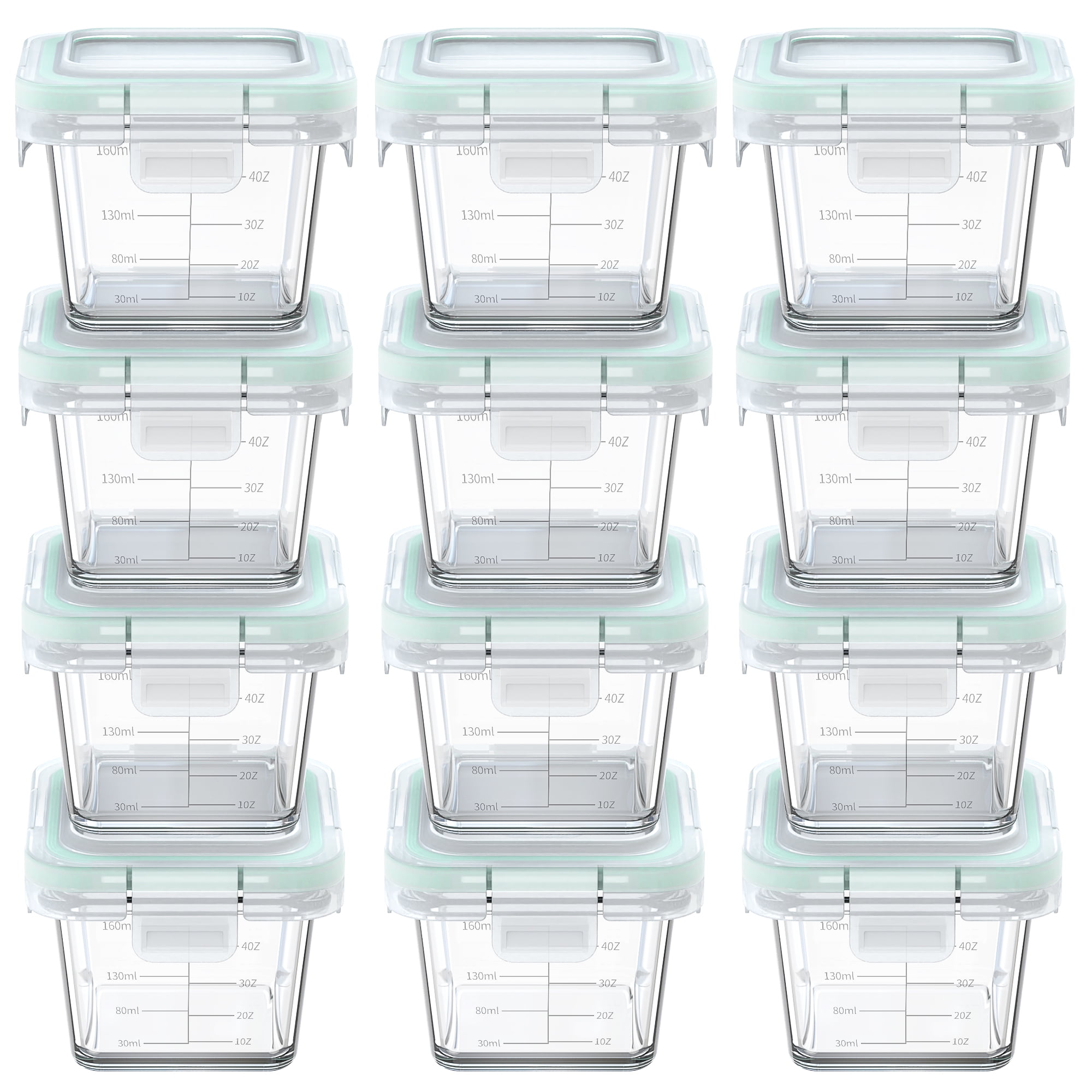 Glass Baby Food Storage Containers, 12 Pack 5oz Small Glass Jars with Graduated Scale, Baby Food Storage Jars with Snap Locking Lids, Food Containers Friendly in Microwave, Oven, Freezer, Dishwasher