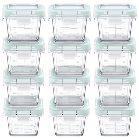 Glass Baby Food Storage Containers, 12 Pack 5oz Small Glass Jars with Graduated Scale, Baby Food Storage Jars with Snap Locking Lids, Food Containers Friendly in Microwave, Oven, Freezer, Dishwasher