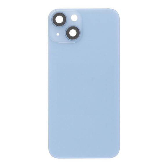 Glass Back Compatible With Phone 14 Blue Battery Door Camera Lens Bezel Magnetism Ring + Metal Plate Plain Without Logo