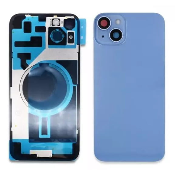 Glass Back Compatible With Phone 14 Plus Blue Battery Door Camera Lens Bezel Magnetism Ring + Metal Plate Plain Without Logo