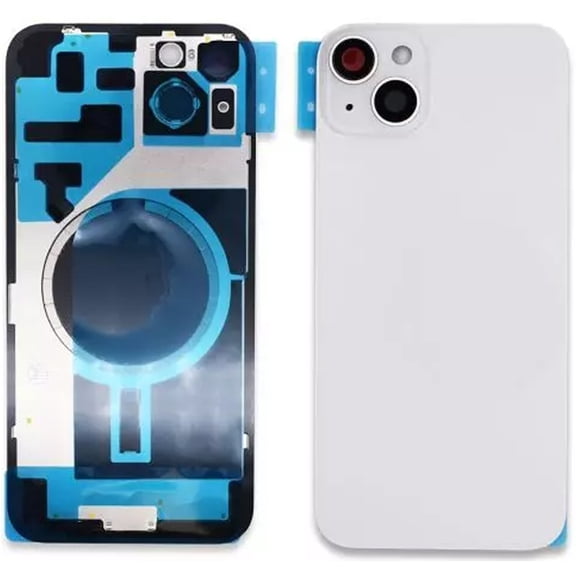 Glass Back Compatible With Phone 14 Plus Starlight White Battery Door Camera Lens Bezel Magnetism Ring + Metal Plate Plain Without Logo