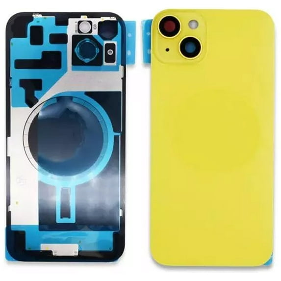 Glass Back Compatible With Phone 14 Plus Yellow Battery Door Camera Lens Bezel Magnetism Ring + Metal Plate Plain Without Logo