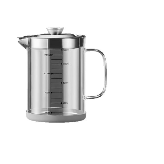 Glass Bacon Grease Container with Strainer, Cooking Oil Storage Can with Fine Mesh Filter and Scale, Lid and Easy-Grip Handle,Fat Separator for Storing Fats, Frying Oil and Cooking Grease