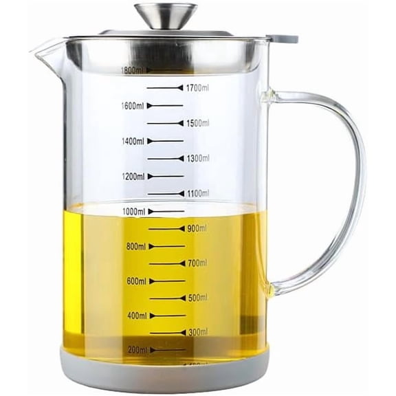 Glass Bacon Grease Container with Strainer for Oil Storage, Saver Oil Filter Pot (1.8 L)