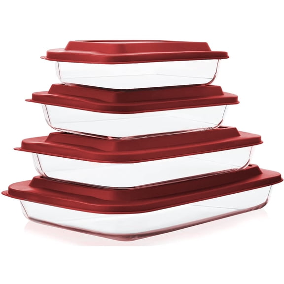 Glass Bakeware Set with Lids – Deep Rectangular Dishes, Freezer-to-Oven/Dishwasher Safe, for Lasagna, Leftovers, Cooking