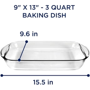 Glass Baking Dish 9x13 Inch Oblong Cake Pan Oven Microwave Dishwasher Safe For Lasagna Brownies Roasting Vegetables Casseroles 3 Quart Family Size Non-Stick Bakeware