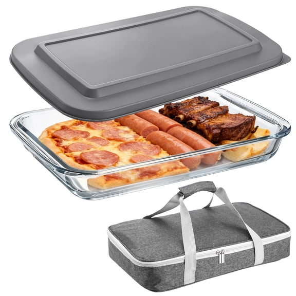 Glass Baking Dish with Lid, 3.2 QT High Borosilicate Glass Casserole with Insulated Carry Bag, Heat Resistant Food Container for Oven, Microwave, Freezer