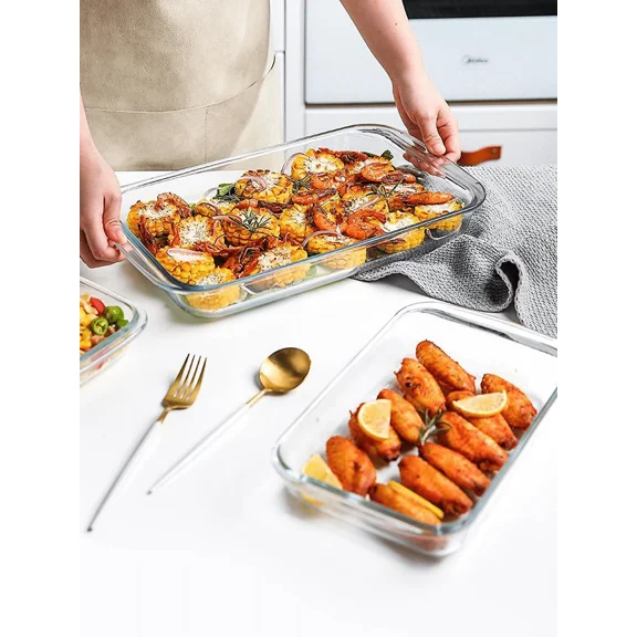 Glass Baking Dish Rectangular Casserole Pan, High Borosilicate Glass Oven Safe Bakeware for Cooking, Microwave and Freezer Safe Glass Fish Plate and Fruit Tray, 1pc Clear