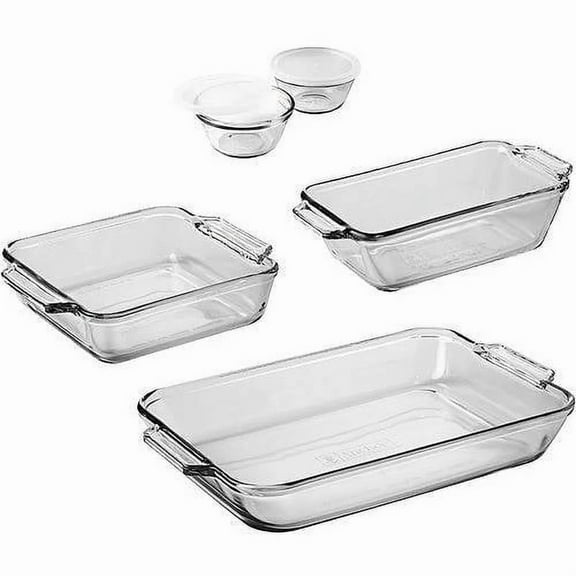 Glass Baking Dish Set - 7-Piece Durable Glass Bakeware Set for Oven, Microwave, and Dishwasher Use, Clear Glass for Easy Food Monitoring - Kitchen
