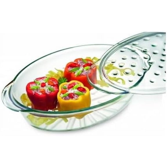Glass Baking Dish with Lid - Large Oval Shaped Casserole - 3 Qt with Ridges