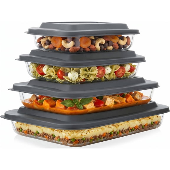 Glass Baking Dishes with Lids, Rectangular Glass Bakeware Set for Baking Cooking Meal Prep Storage, Oven and Freezer Safe Food Containers, 8 Piece