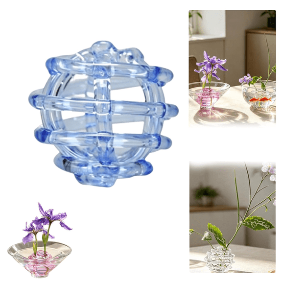 Glass Ball Floral Stems Holder, Artistic Twisted Design Flower Frog Vase, Clear Glass Flower Holder for Arrangements, Unique Irregular Vase for Home Décor Wedding Centerpieces Office Table Display