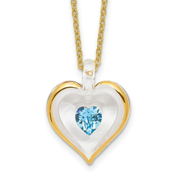 Glass Baron 22K Accent Gilding Gold-trim Glass with Blue December Birthstone Crystal from Swarovski Heart 18 inch Gold-tone Necklace GM9411