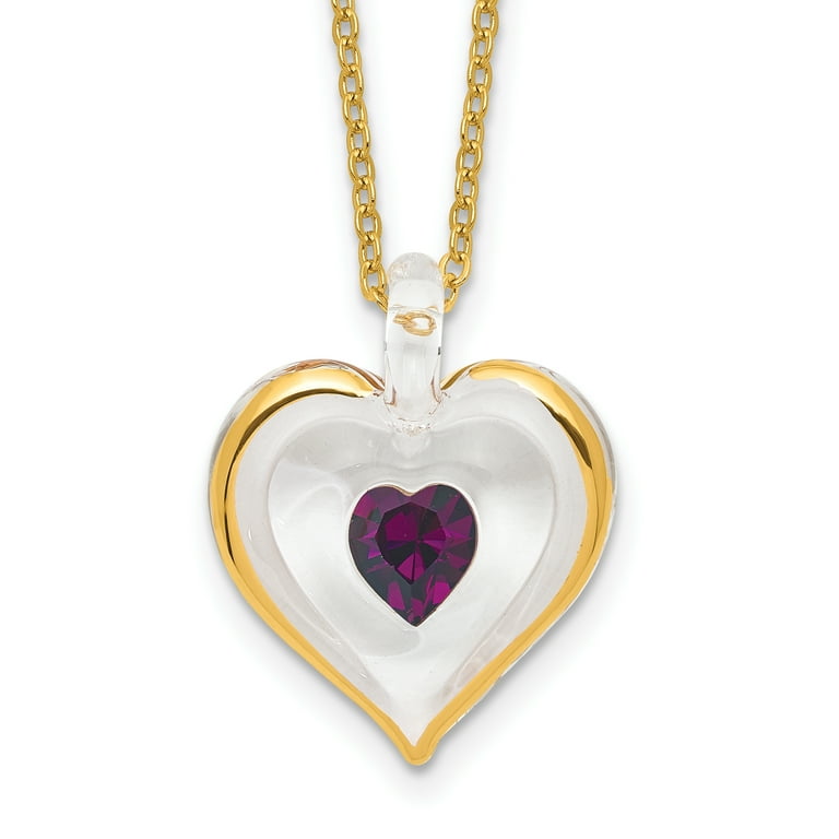 Glass Baron Birthstone Gold Trim Heart Necklaces Glass Baron Birthstone Gold Trim Heart Necklaces