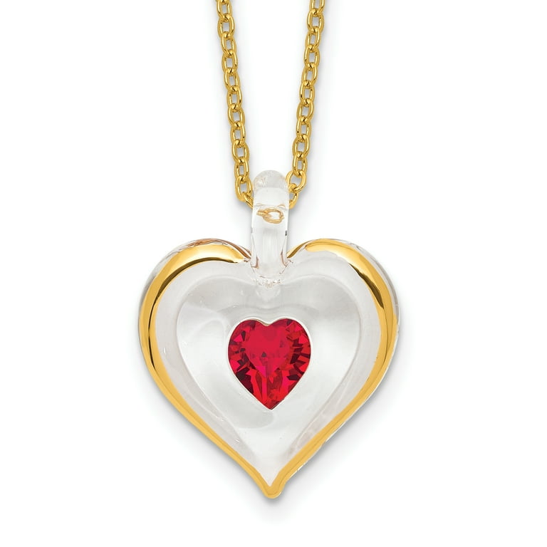 Glass Baron Birthstone Gold Trim Heart Necklaces Glass Baron Birthstone Gold Trim Heart Necklaces