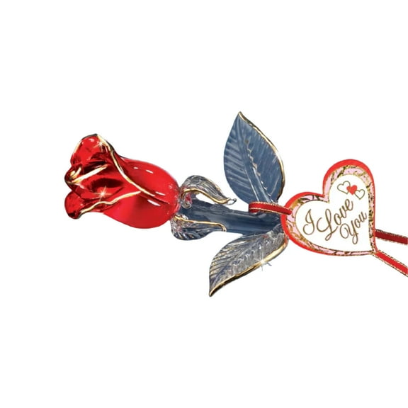 Glass Baron Hand Blown Rose - Red and Gold