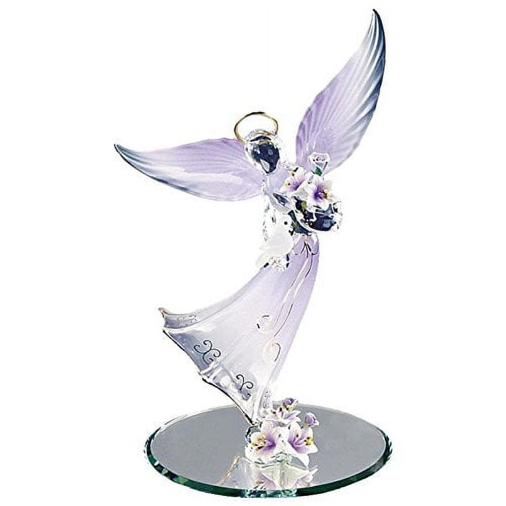 Glass Baron Lavender Lily With Dragonfly Figurine - Handcrafted Glass Sculpture On Mirror Base