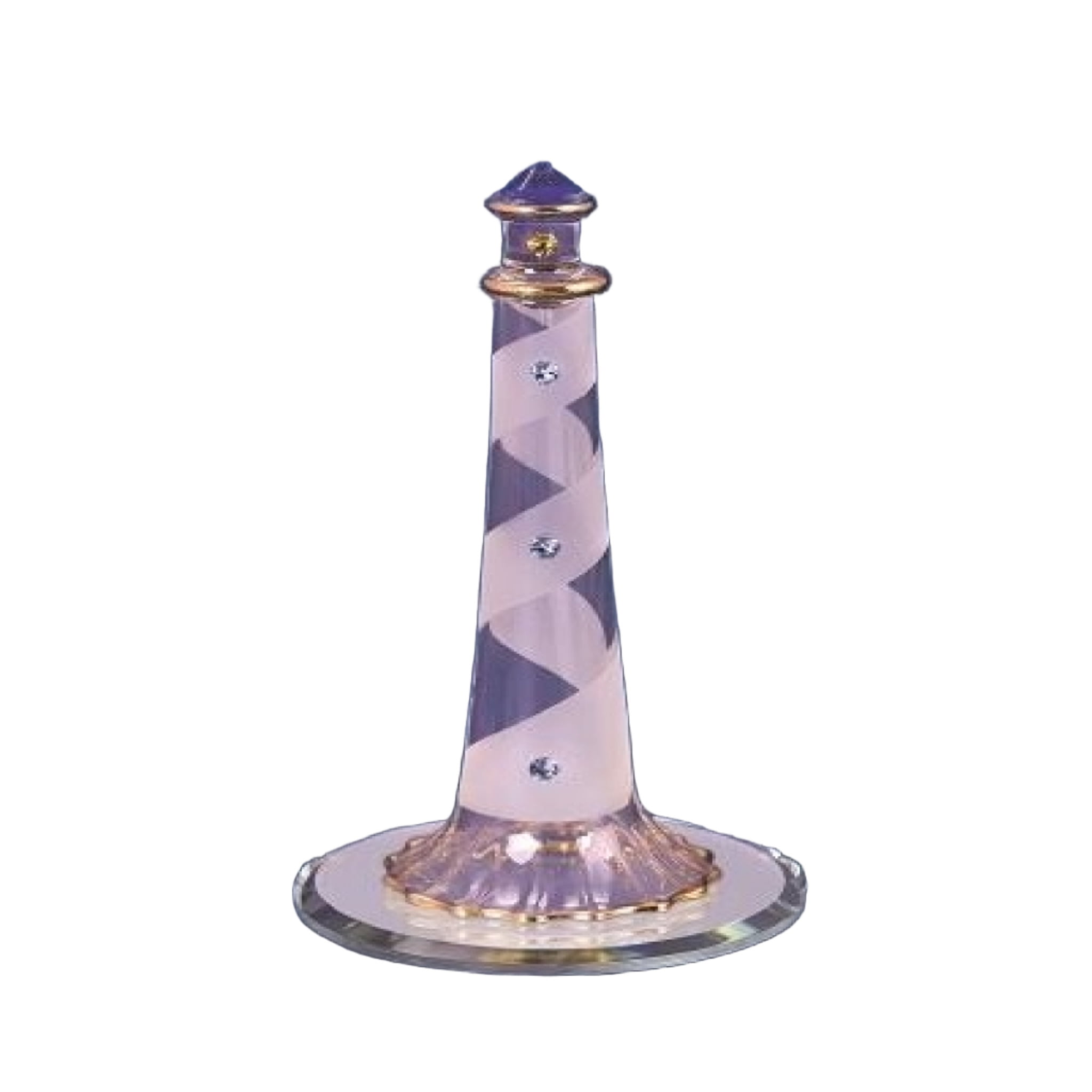 Handcrafted Glass Lighthouse Figurine with Gold and Crystals