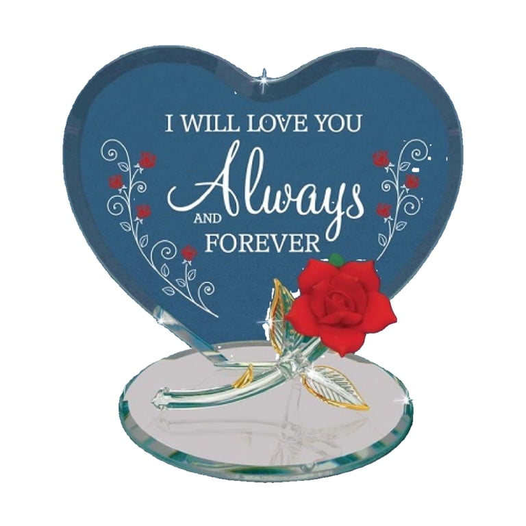 Glass Baron Forever Red Rose Figurine - Hand-Crafted Glass With 22K Gold Accents, 4.5 Inches, Includes Display Stand
