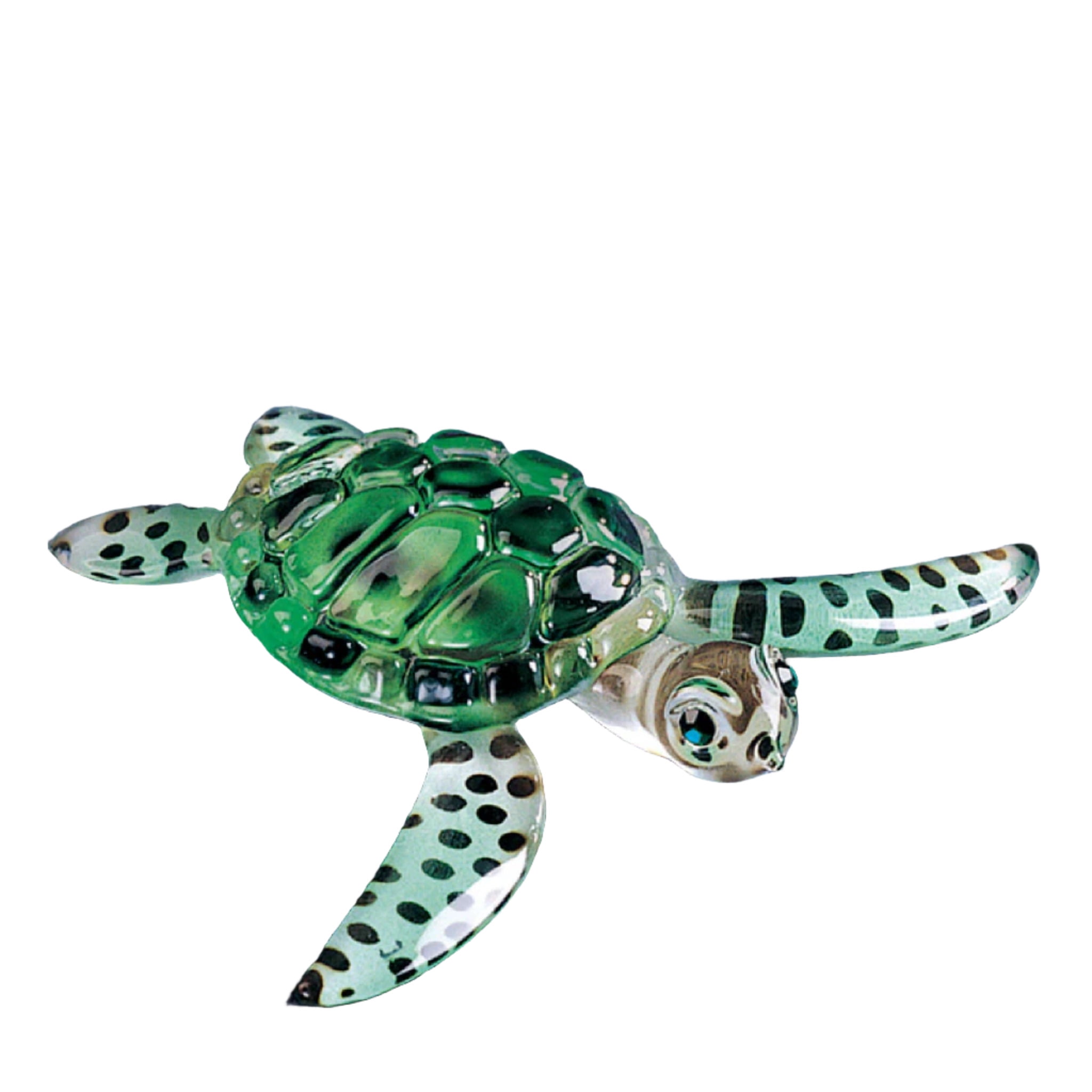 Handcrafted Green Glass Sea Turtle Figurine with Swarovski Crystals