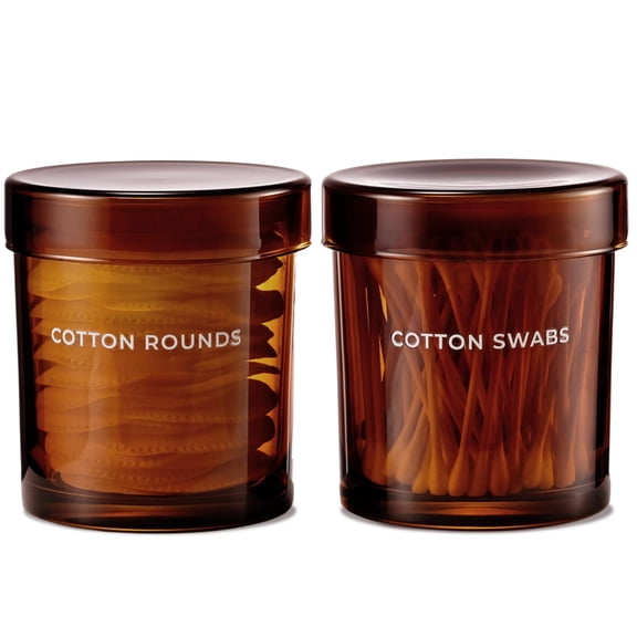 Glass Bathroom Containers With Lids (airtight) - Qtip Holder Jars For Cotton Rounds  Swabs Balls Pads Q Tip Dispenser 2 Canisters Set Organization