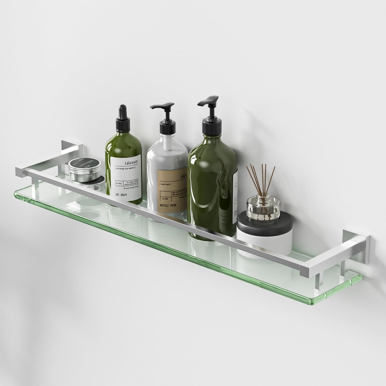 Glass Bathroom Shelf, Brushed Nickel Tempered Glass Shelves, Stainless ...