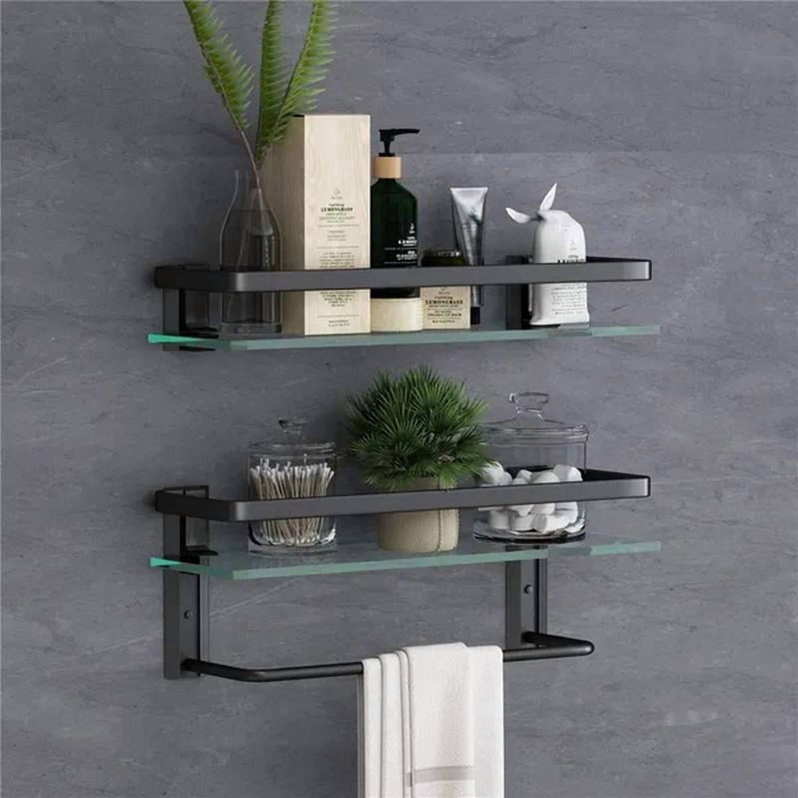 Glass Bathroom Shelf Wall Mounted Floating Glass Shelves with Towel