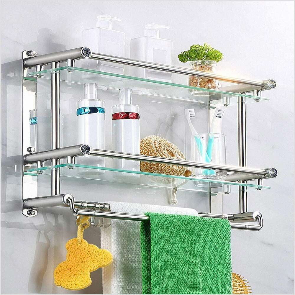 Glass Bathroom Shelf Wall Mounted Floating Glass Shelves with towwel