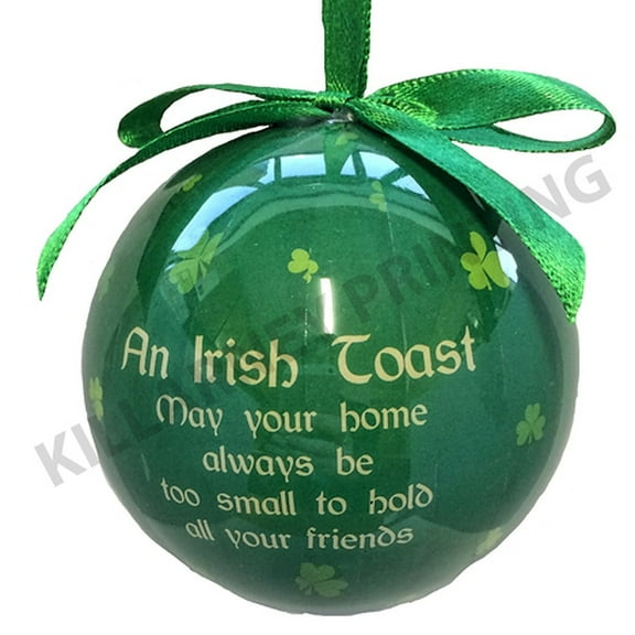 Glass Bauble Irish Toast Blessing Design Bright Green Colored Christmas Celtic Ornament Holiday Decoration New Year Party Festivity Souvenir Present Housewarming Gift