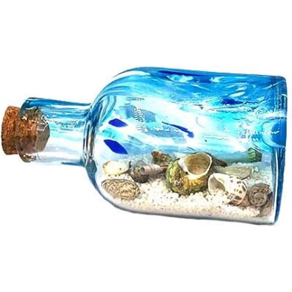 Glass Beach Bottle with Sand Shells and Message Scroll