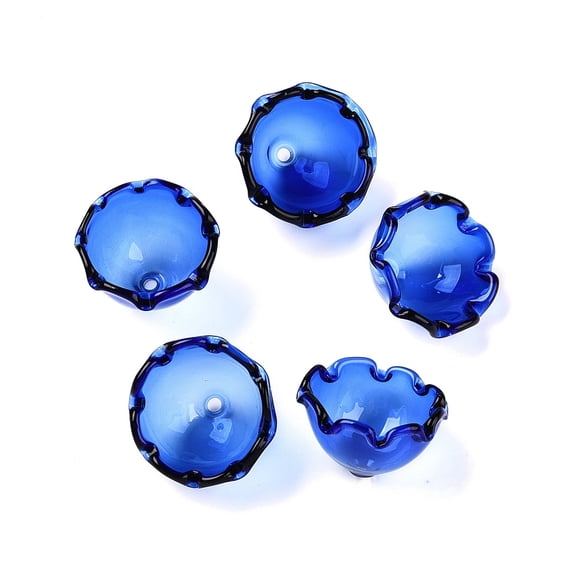 Glass Bead Cone for Wind Chimes Making Multi-Petal Flower Medium Blue 21~24.5x13mm Hole: 2mm