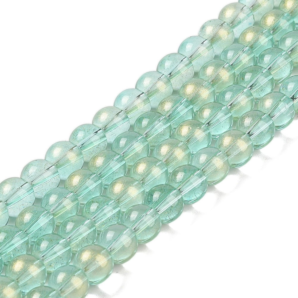 Glass Bead Strands with Glitter Powder Round Light Green 10x9mm Hole: 1.2mm 90pcs/strand 31.81''(80.8cm)