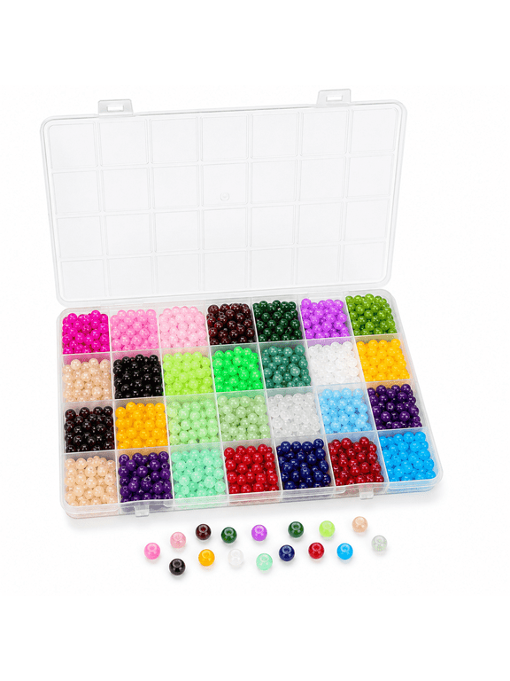 Glass Bead for Jewelry Making, 28 Colors 6mm Crystal Beads for Bracelets for Beginners, 1400 Pcs