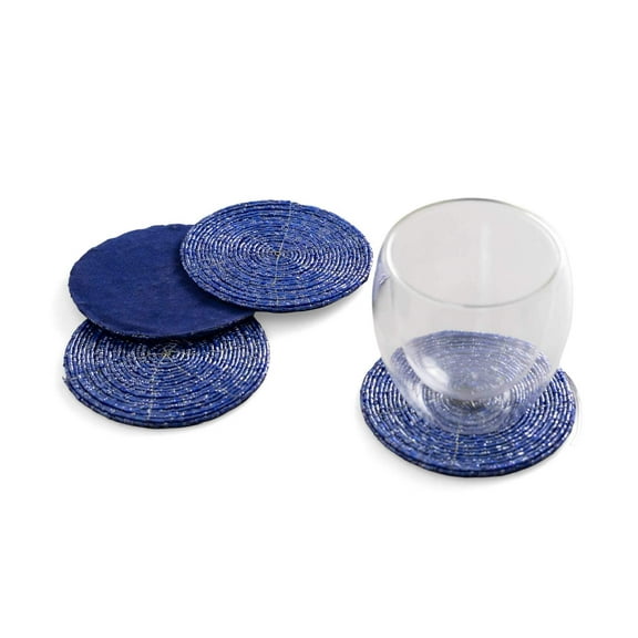 Glass Beaded Coaster in Luster Blue, Set of 4
