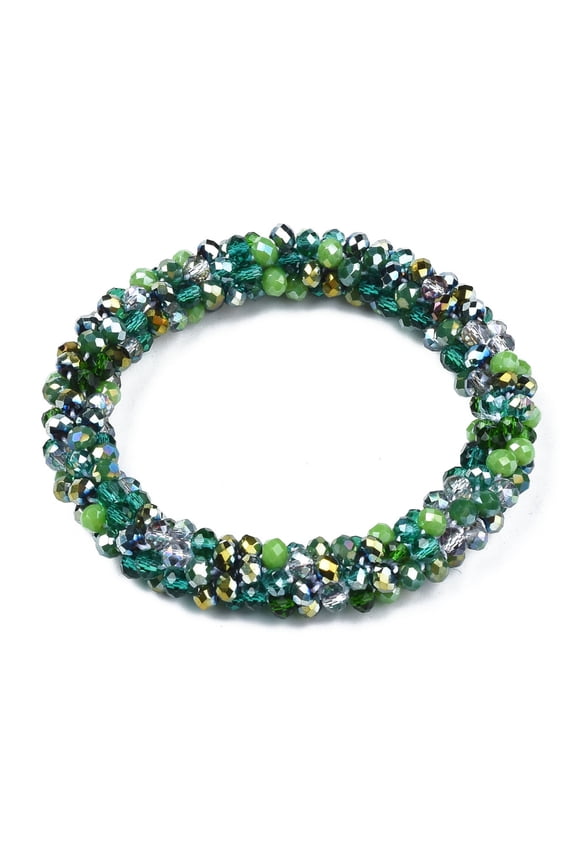 Glass Beaded Crochet Stretch Bracelet Fashion Nepal Bracelet for Women Green Inner Diameter: 1-7/8 inch(4.7cm)