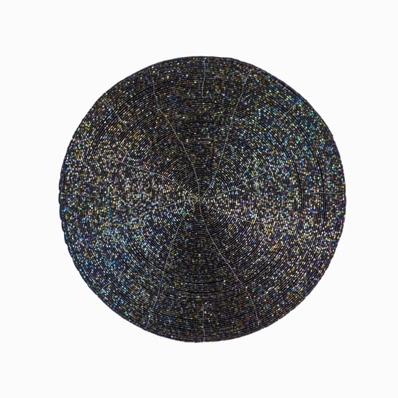 Glass Beaded Placemat Set of 4Size: 14" RoundColor: Black & Gold