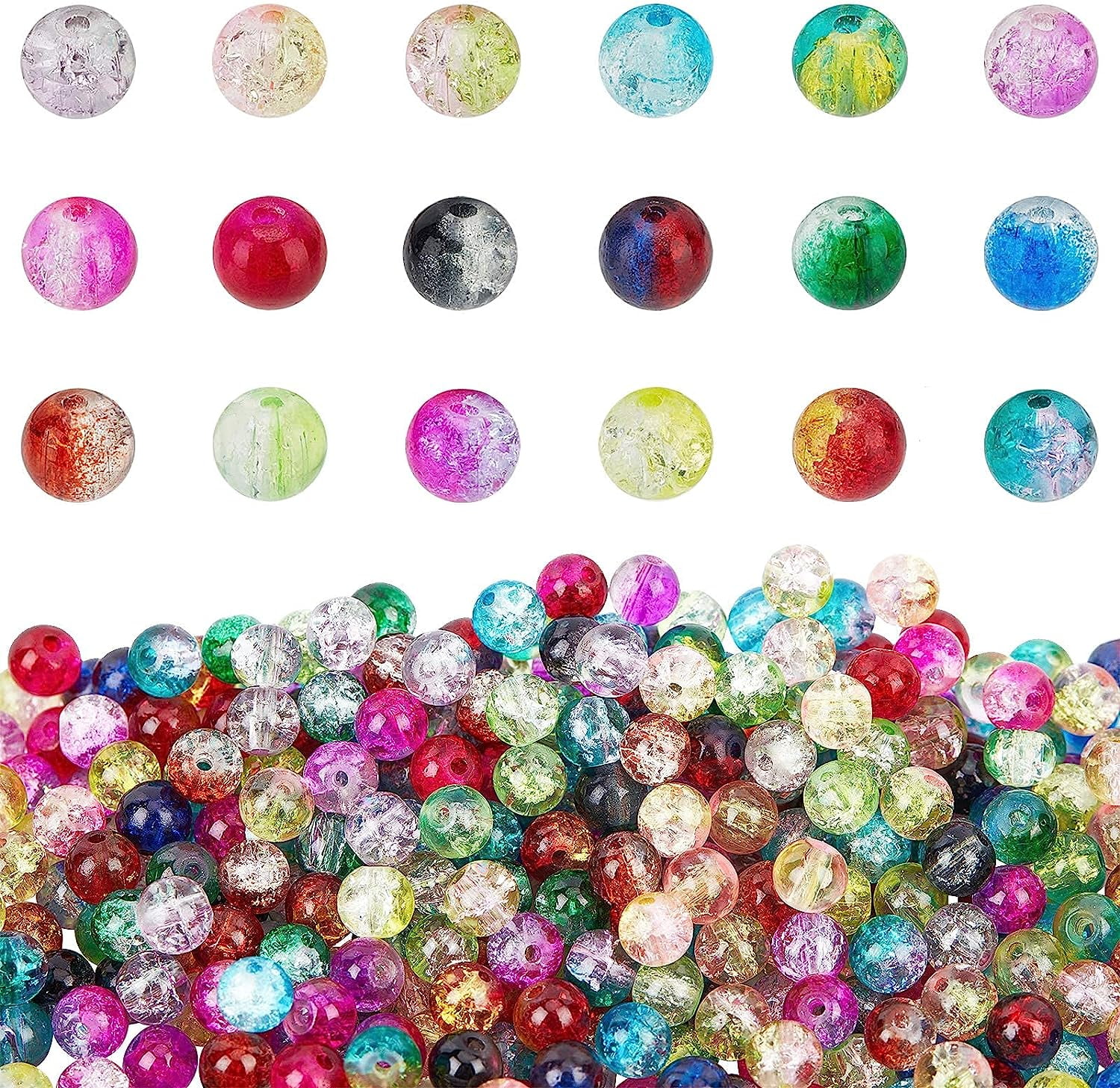 Glass Beads 6mm 1350pcs 18 Colors Waist Beads for Jewelry Making with Scissors Elastic Thread Beading Needles for Christmas Tree Decoration
