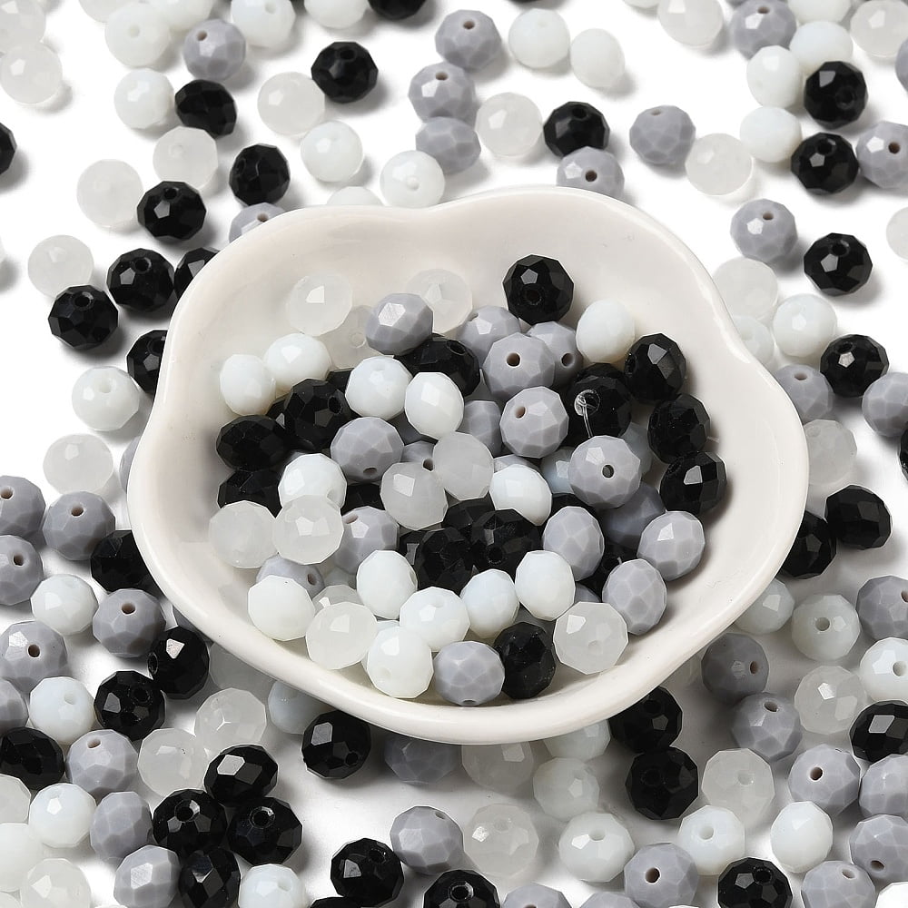Glass Beads Faceted Rondelle Black 8x6mm Hole: 1mm 1210pcs/500g