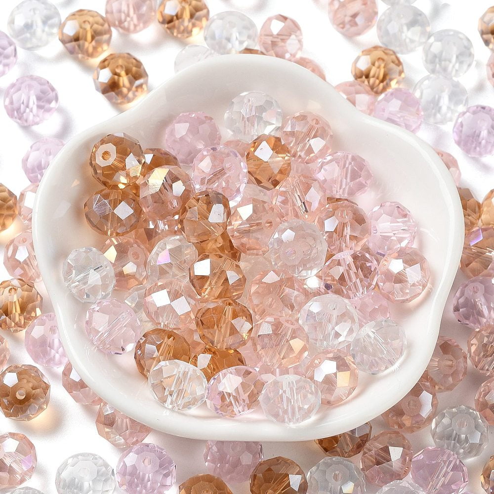 Glass Beads Faceted Rondelle Pearl Pink 10x8mm Hole: 1mm about 560pcs/500g