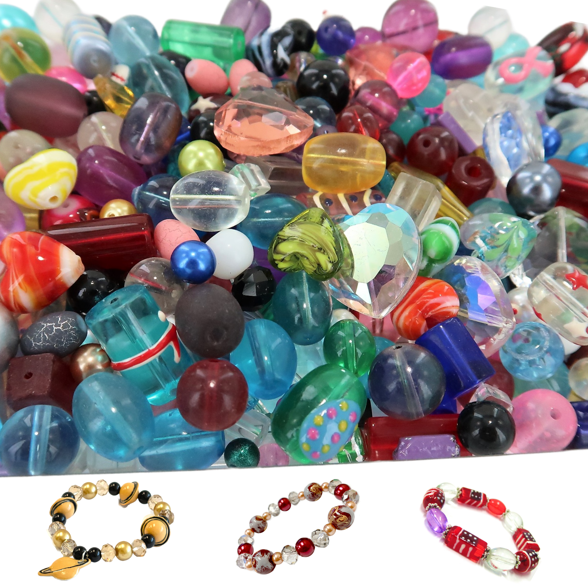 Glass Beads For Bracelet Making, Bulk Beads Assortment, DIY Jewelry Supplies, Gift For Beader, Basket Stuffers, 2 lb