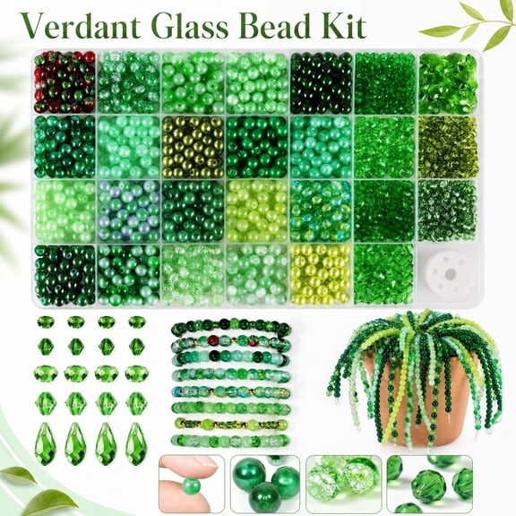 Glass Beads for Jewelry Making 1200 Piece Assorted Green Glass Beads Bulk Beads for Bracelets Making Small Beads for Crafts and Diy Art Projects for Hobbyists and Beginners