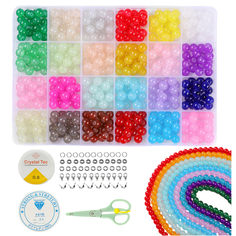 Mlanbeads 550pcs Glass Beads for Jewelry Making, 24 Colors 10mm Crystal Beads Bracelet Making Kit Glass Beads Bulk for Bracelets Making Kit Jewelry Making