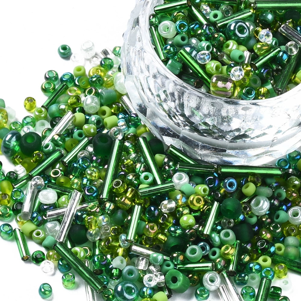 Glass Beads Mixed Style Mixed Shapes Green 1~27x2~4mm Hole: 0.7~1mm about 450g/pound
