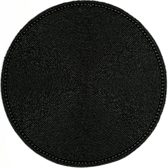Handcrafted Glass Bead Placemats - Round Table Mats for Weddings and Holiday Dining (Black)