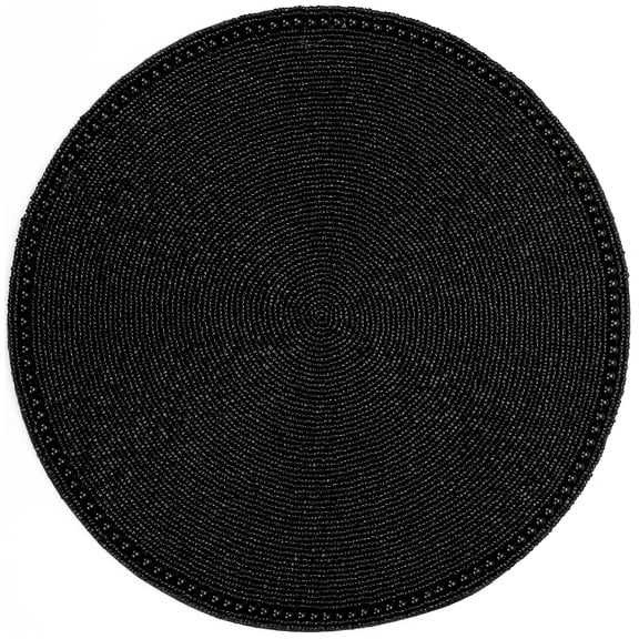 Pack of 1 Handcrafted Glass Beaded Placemats - Elegant Round Table Mats for Dining Décor (Jet Black)