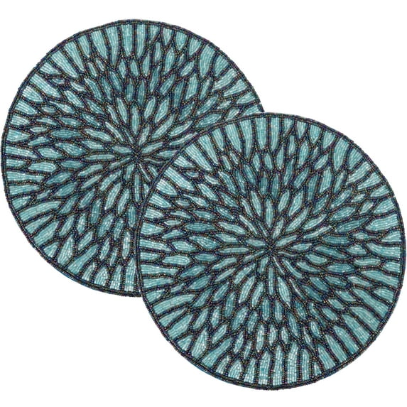 Pack of 2 Handcrafted Glass Beaded Placemats - Elegant Round Table Mats for Dining Décor (Cobalt Blue)