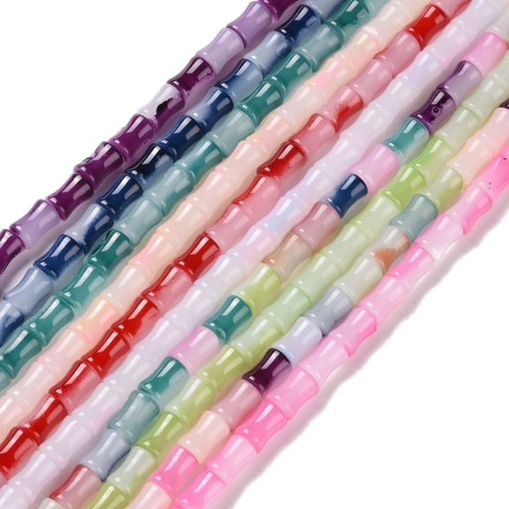 Glass Beads Strands Bamboo Stick Shape Mixed color 11.5~12x8~8.5mm Hole: 1.1mm about 30pcs/strand 14.17 inch(36cm)