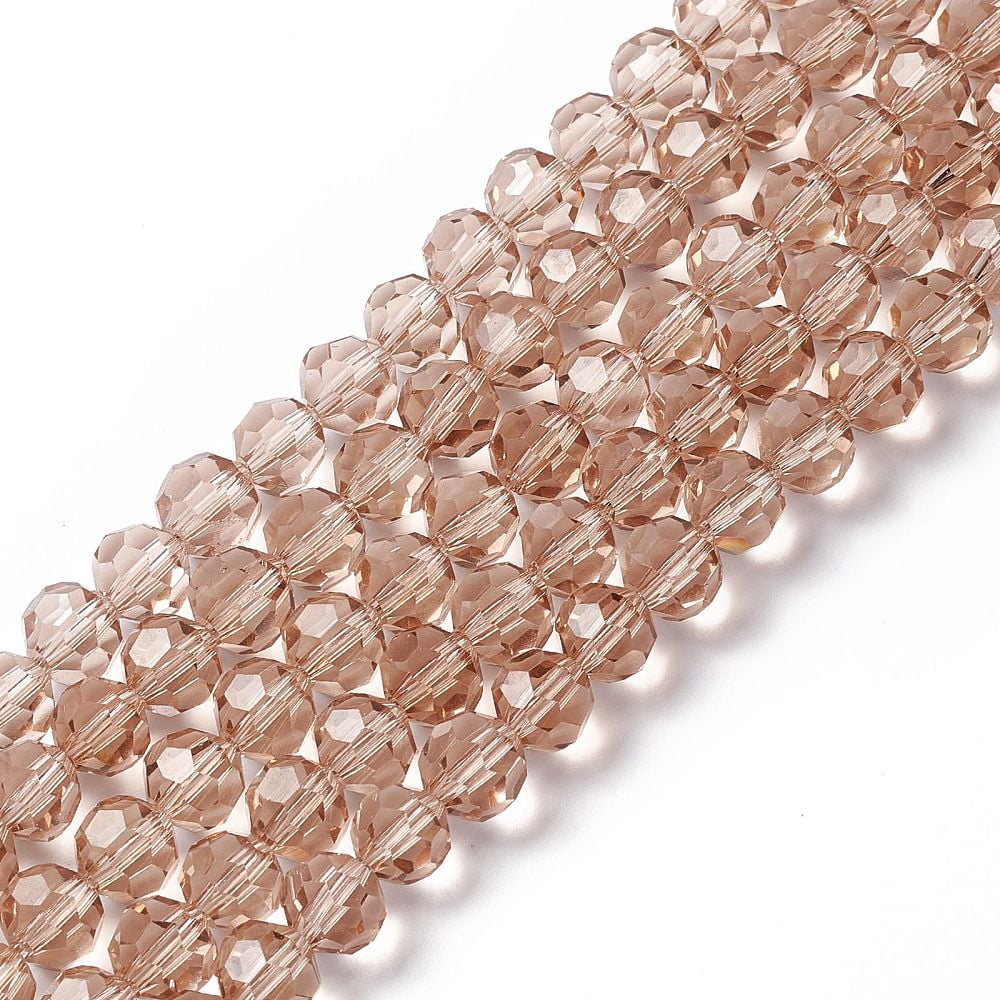 Glass Beads Strands Faceted(32 Facets) Round BurlyWood 8mm Hole: 1.5mm about 66~67pcs/strand 15.12 inch~15.35 inch(38.4~39cm)