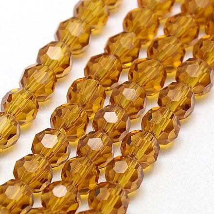 Glass Beads Strands Faceted(32 Facets) Round Goldenrod 8mm Hole: 1.5mm about 66~67pcs/strand 15.12 inch~15.35 inch(38.4~39cm)