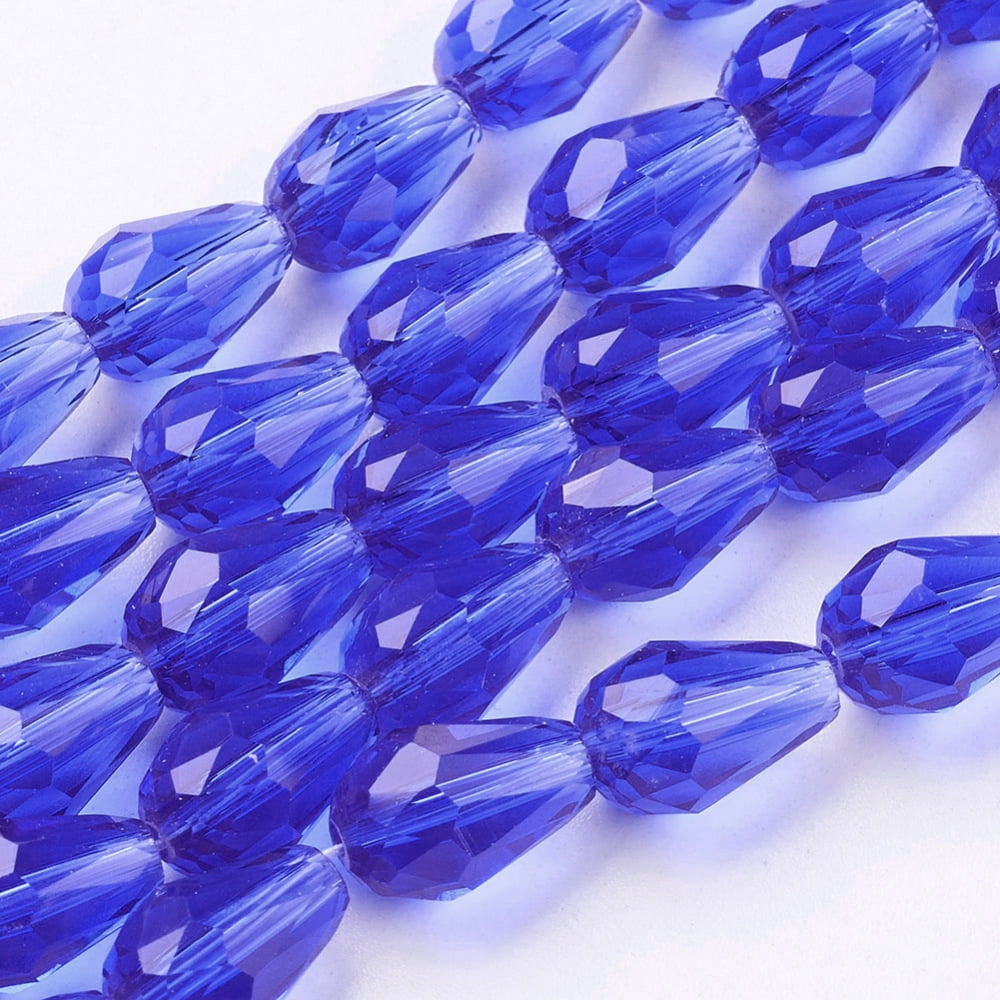 Glass Beads Strands Faceted Drop Blue 11x8mm Hole: 1mm about 57~59pcs/strand 26.38~26.77 inch